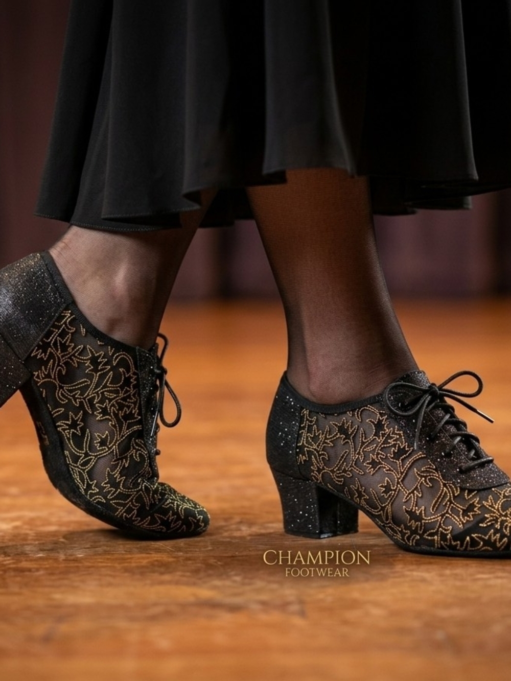 Women's Black Lace-Up Embroidered Dance Boots 186